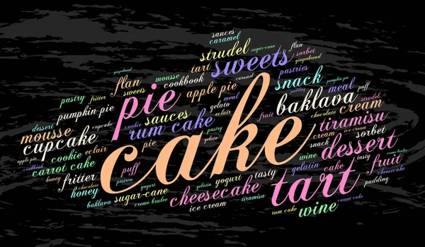 Cake Word Cloud Grunge Background Food Concept — Stock Vector