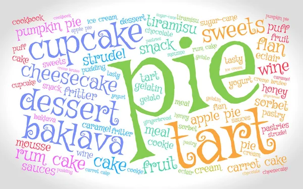 Pie Word Cloud Gradient Grey Background Food Concept — Stock Vector