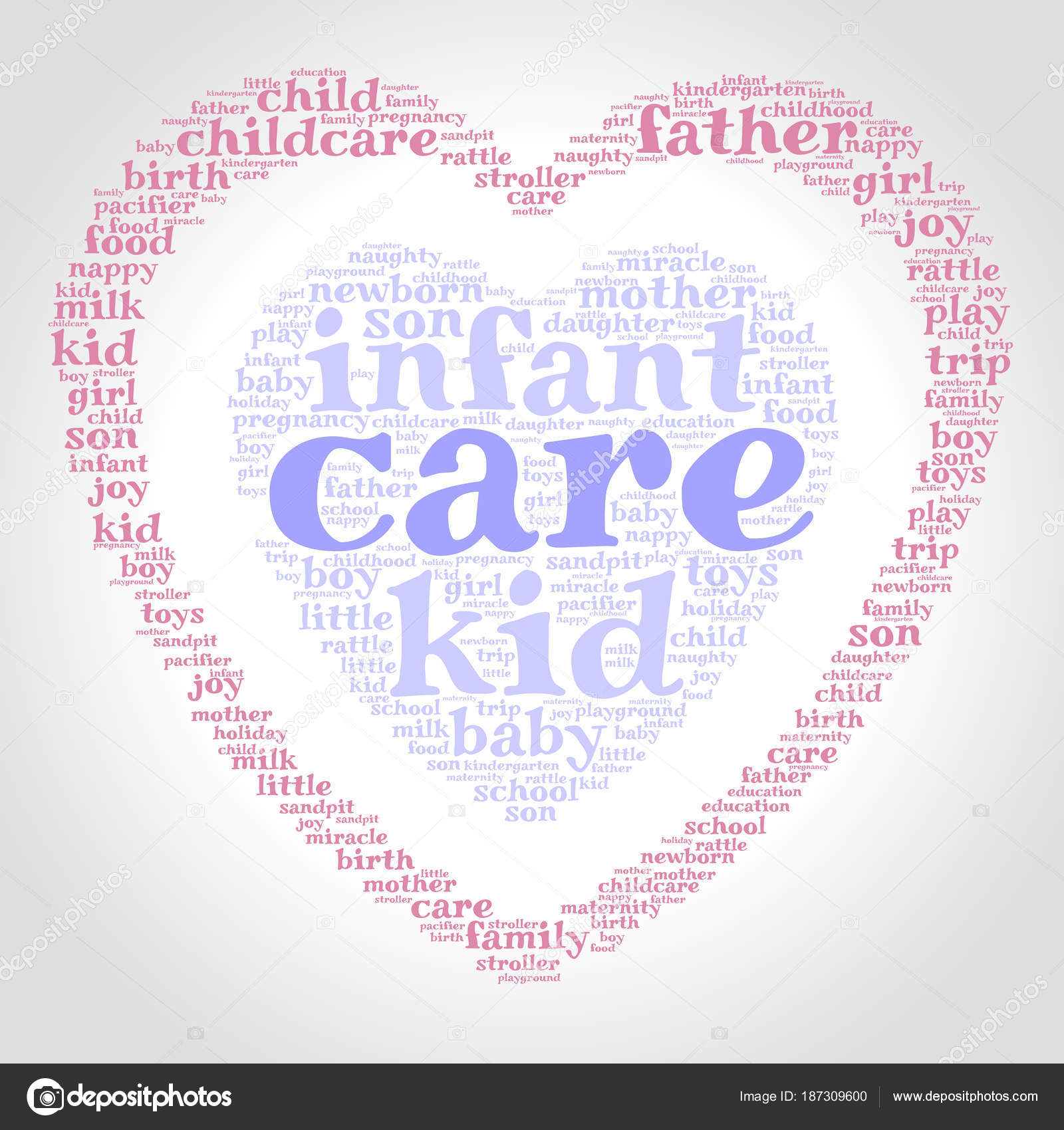 care word cloud one heart another heart gradient grey background is childcare one word
