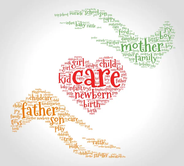 Care Word Cloud Heart Two Hands Gradient Grey Background Family — Stock Vector