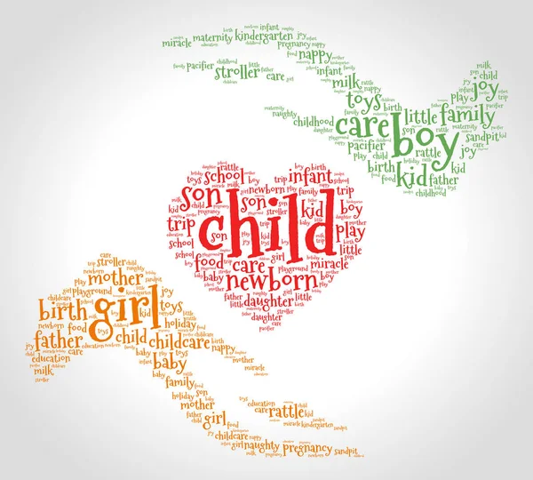 Child Word Cloud Heart Two Hands Gradient Grey Background Family — Stock Vector