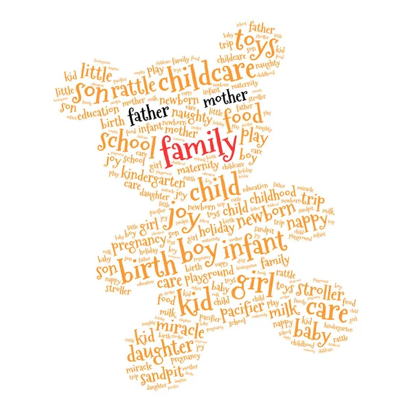 Family Word Cloud Teddy Bear White Background Family Concept — Stock Vector