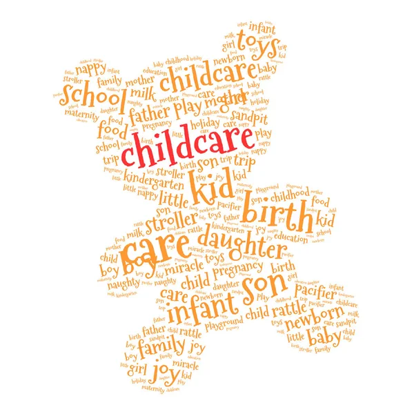 Childcare Word Cloud Teddy Bear White Background Family Concept — Stock Vector