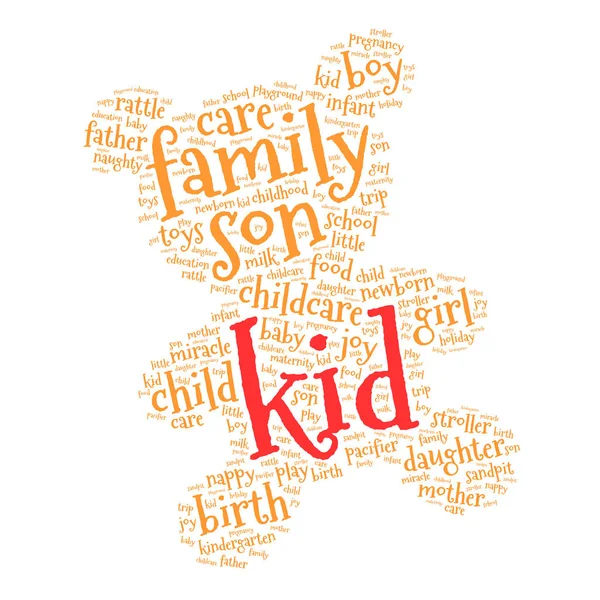 Kind Word Cloud Teddybeer Witte Achtergrond Familie Concept — Stockvector