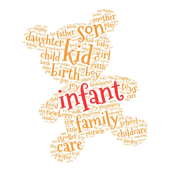 Infant Word Cloud Teddy Bear White Background Family Concept — Stock Vector