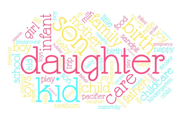 Daughter Word Cloud Italic Font White Background Family Concept — Stock Vector