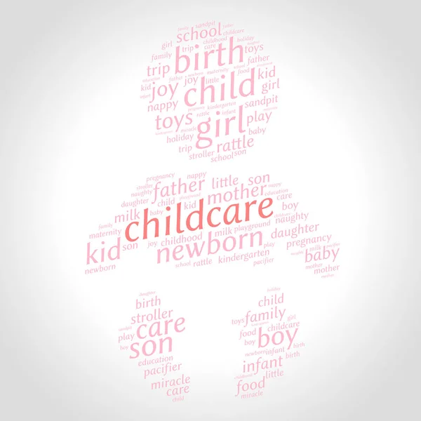 Childcare Word Cloud Baby Silhouette Gradient Grey Background Family Concept — Stock Vector