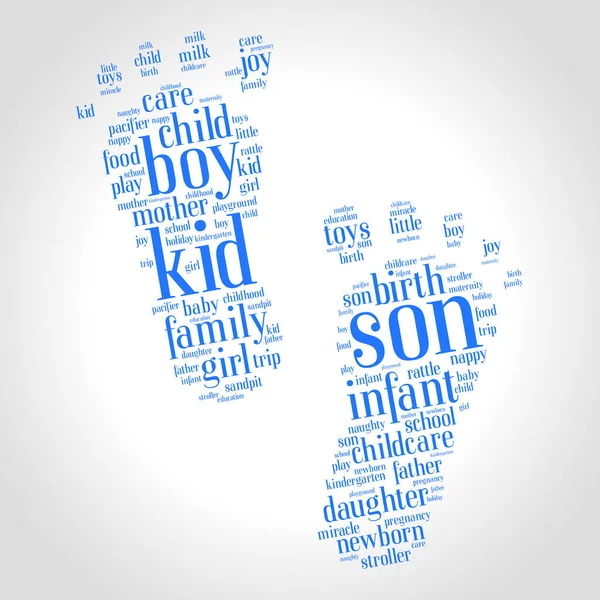 Son Word Cloud Foot Gradient Grey Background Family Concept — Stock Vector