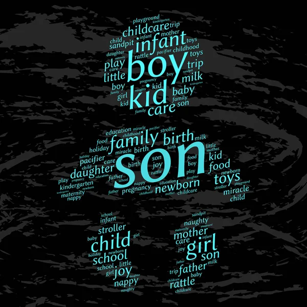 Son Word Cloud Baby Silhouette Grunge Background Family Concept — Stock Vector