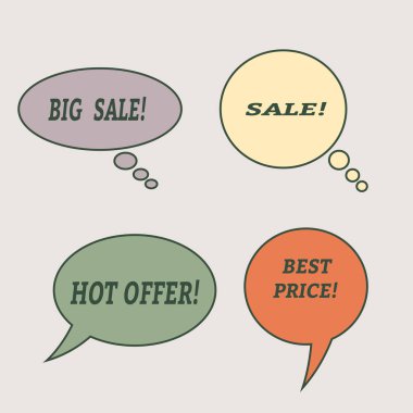 Satılık konuşma balonları. Vektör çizimi simge kümesi.  