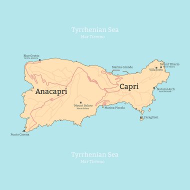 Capri Adası, İtalya, Campania Haritası.