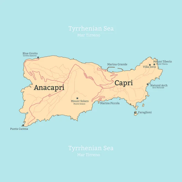 카프리 섬, 이탈리아, 캄파니아의 지도. — 스톡 벡터