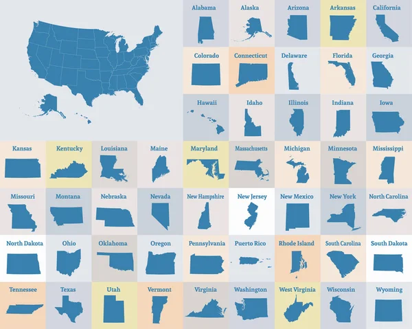 Obrys mapy Spojených států amerických. Státy Usa. — Stockový vektor