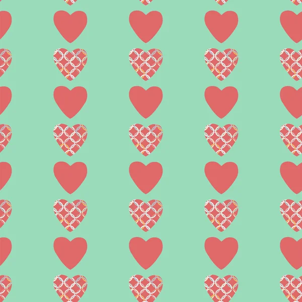 ピンクと赤の心でシームレスなパターン。ベクトル図. — ストックベクタ
