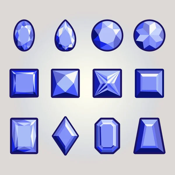 Colección de gemas y piedras preciosas. Tipos de corte de diamantes. A se — Vector de stock