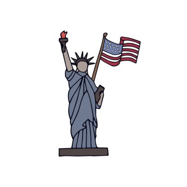 Usa 'nın el çizimi sembolü. Özgürlük Anıtı. Vektör illüstrasyonu