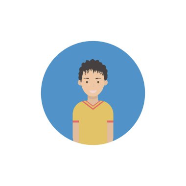 Düz stili olan genç bir adamın başı ve gövdesi. Vektör illüstrasyonu .