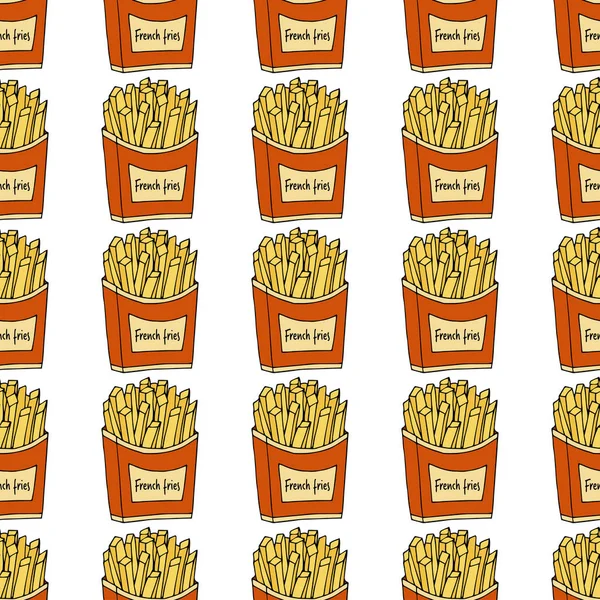 Fried Potatoes Seamless Pattern Hand Drawn Vector Illustration French Fries — Stock Vector