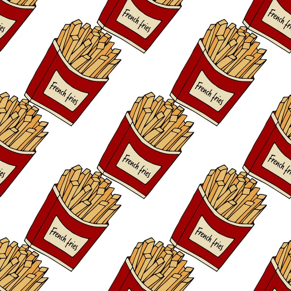 Fried Potatoes Seamless Pattern Hand Drawn Vector Illustration French Fries — Stock Vector