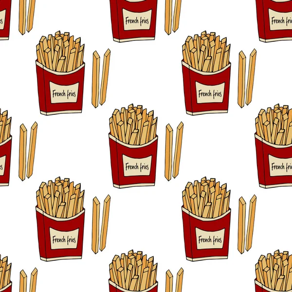 Fried Potatoes Seamless Pattern Hand Drawn Vector Illustration French Fries — Stock Vector