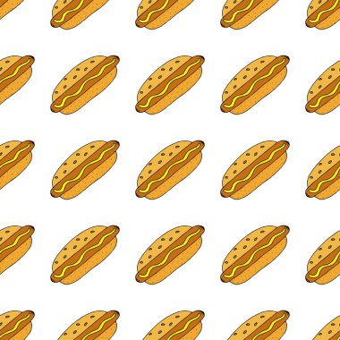 Sosisli sandviç. Kusursuz desen. El çizimi vektör çizimi. karalama ya da çizgi film tarzı.