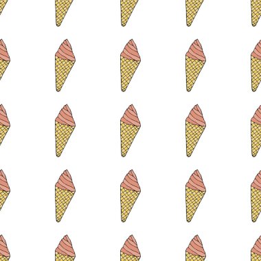 Dondurma külahında dondurma. Kusursuz desen. El çizimi vektör çizimi. karalama ya da çizgi film tarzı