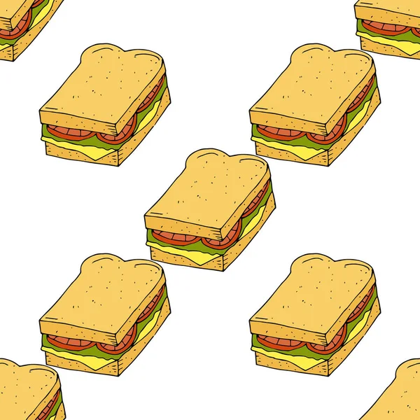 Sandwich Modèle Sans Couture Illustration Vectorielle Dessinée Main Griffes Dessin — Image vectorielle