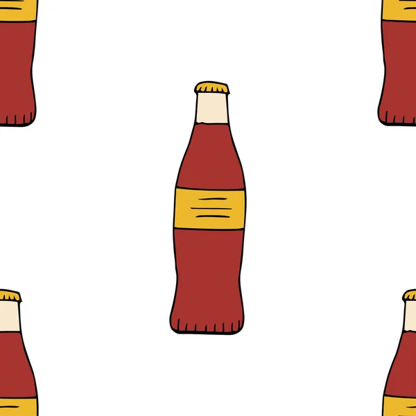 Une Bouteille Soda Modèle Sans Couture Illustration Vectorielle Dessinée Main — Image vectorielle