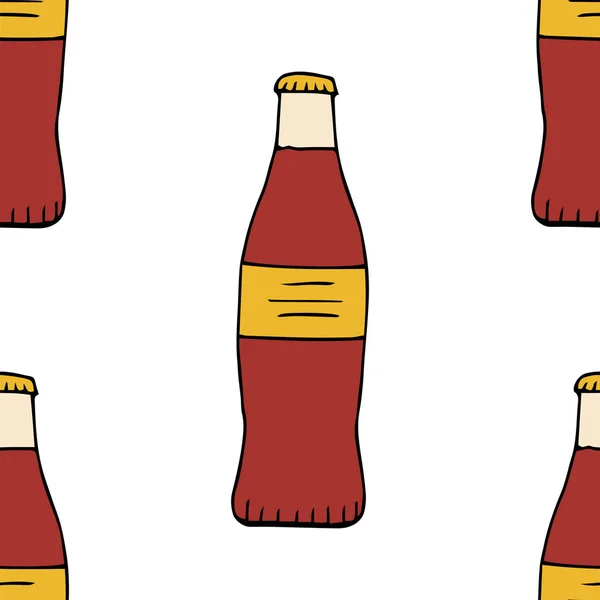 Une Bouteille Soda Modèle Sans Couture Illustration Vectorielle Dessinée Main — Image vectorielle