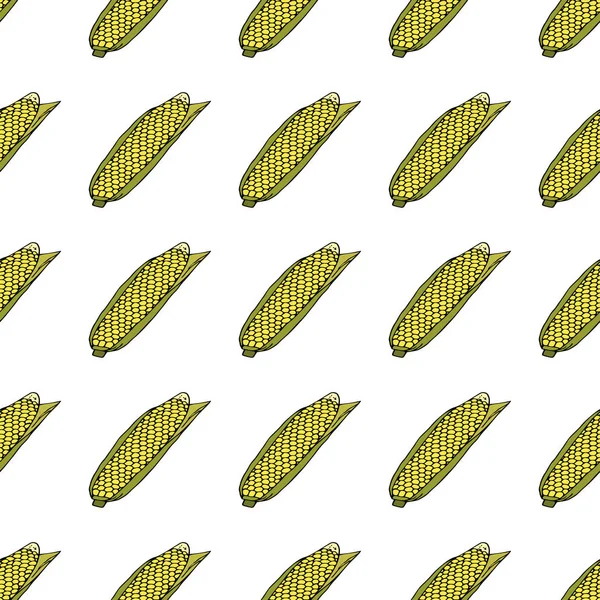 葉とトウモロコシの穂軸を熟す シームレスなパターン 手描きベクトルイラスト落書きや漫画風 — ストックベクタ