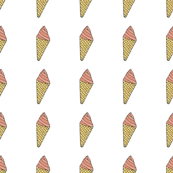 Морозиво Вафельній Чашці Конусом Безшовні Візерунки Рука Намальована Векторна Ілюстрація — стоковий вектор