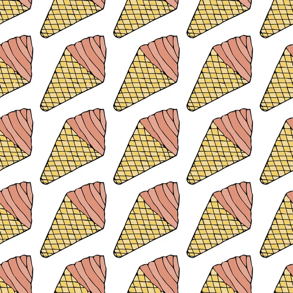 Ice Cream Cone Waffle Cup Seamless Pattern Hand Drawn Vector — Stock Vector