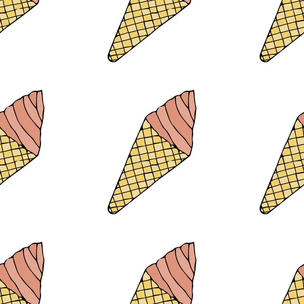 Helado Una Taza Gofre Cono Patrón Sin Costuras Ilustración Vectorial — Vector de stock