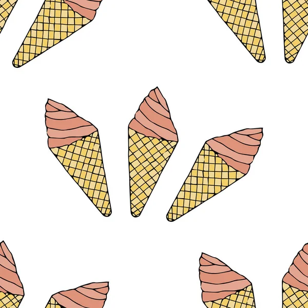 Helado Una Taza Gofre Cono Patrón Sin Costuras Ilustración Vectorial — Vector de stock