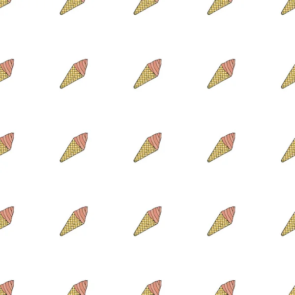 Морозиво Вафельній Чашці Конусом Безшовні Візерунки Рука Намальована Векторна Ілюстрація — стоковий вектор