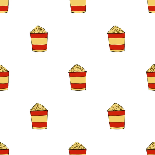 Popcorn Striped Box Bucket Pop Corn Seamless Pattern Hand Drawn — Stock Vector