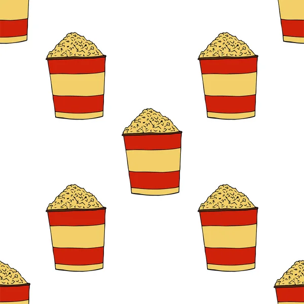 Popcorn Randig Box Hink Popcorn Sömlöst Mönster Handritad Vektor Illustration — Stock vektor