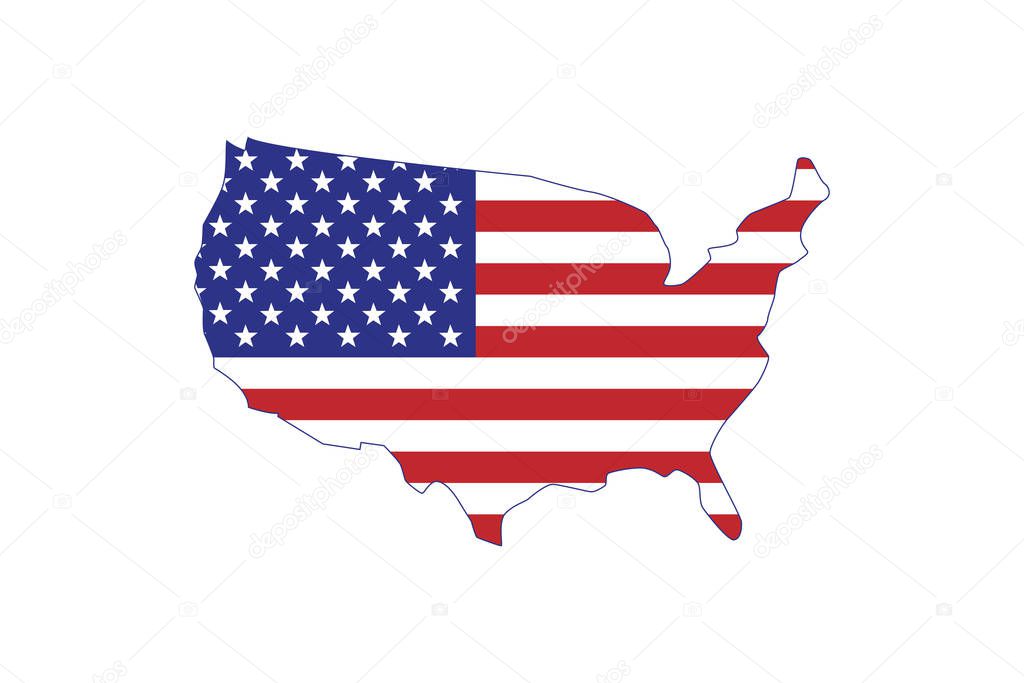 Outline map of the United States of America. Silhouette of the USA and flag. Vector illustration. 