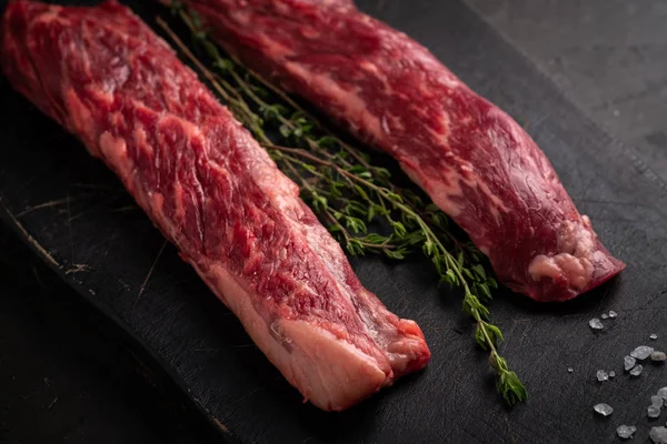 Raw bavet beef tenderloin steak, alternative cuts for grill — 스톡 사진
