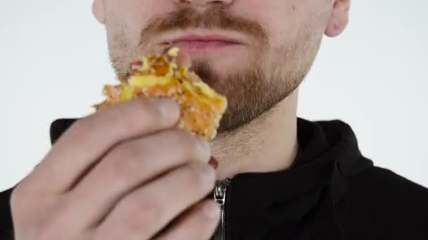 Man Eats Hamburger — Stock Video