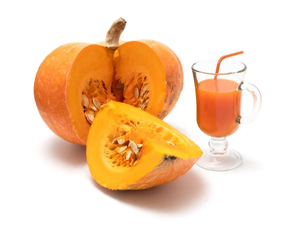 Cut Pumpkin Glass Gresh Healthy Pumplin Juice Layout Isolated White Stock Image