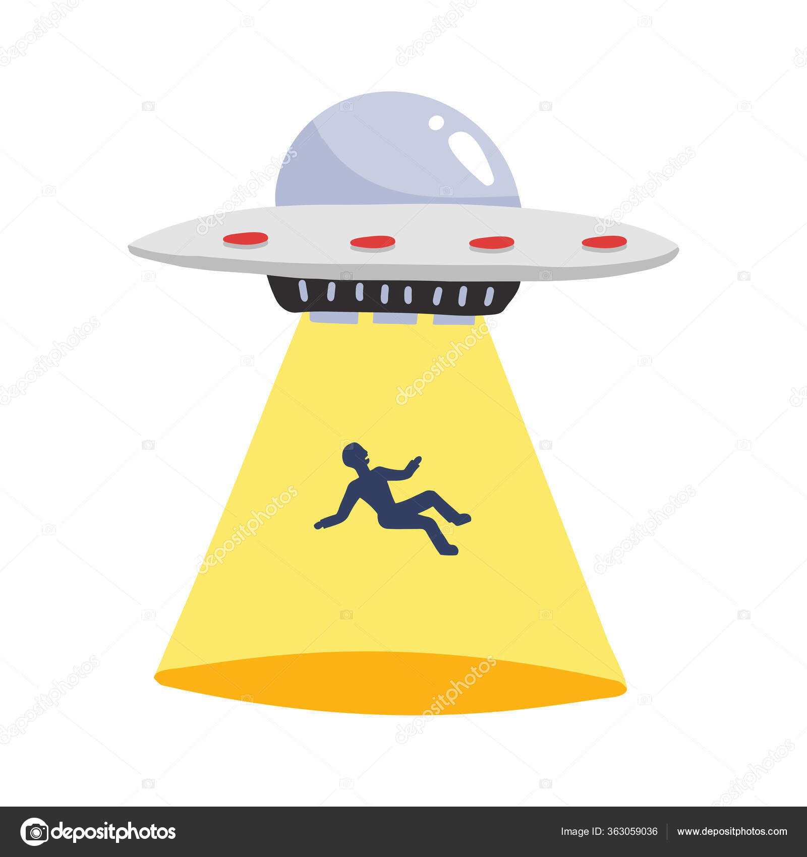 Ufoは人間を誘拐する 宇宙船人間のシルエットと光のufo線 平型