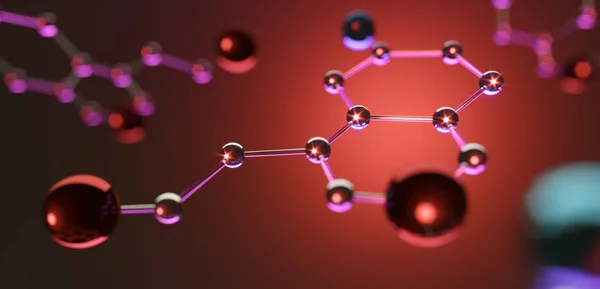 3D çizim. Seratonin molekül. Mutluluk hormonu.