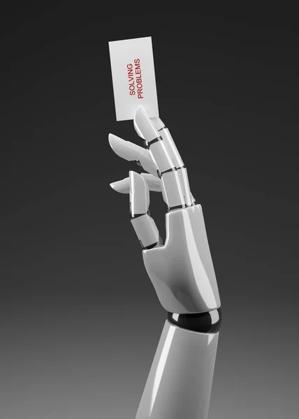 Ilustración 3D. Robo mano tiene una tarjeta de visita . — Foto de Stock
