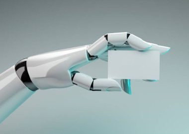 3D çizim. Kartvizit Robo el tutar.