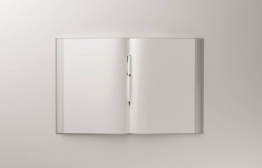 Boş A4 fotogerçekçi kitap mockup açık gri renkli, 3d çizim üzerinde.