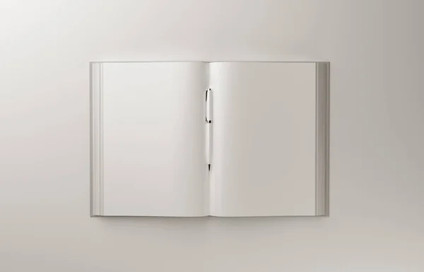 Blanco A4 fotorealistische boek mockup op lichte grijze achtergrond, 3d illustratie. — Stockfoto