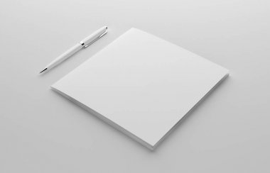 Boş kare fotogerçekçi kitapçık mockup açık gri renkli, 3d çizim üzerinde.