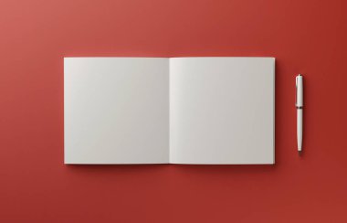 Fotogerçekçi kitap mockup kırmızı zemin üzerine, 3d illüstrasyon izole.