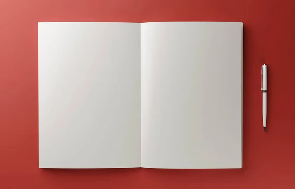 Maqueta fotorrealista libro en blanco aislado sobre fondo rojo, ilustración 3D . — Foto de Stock